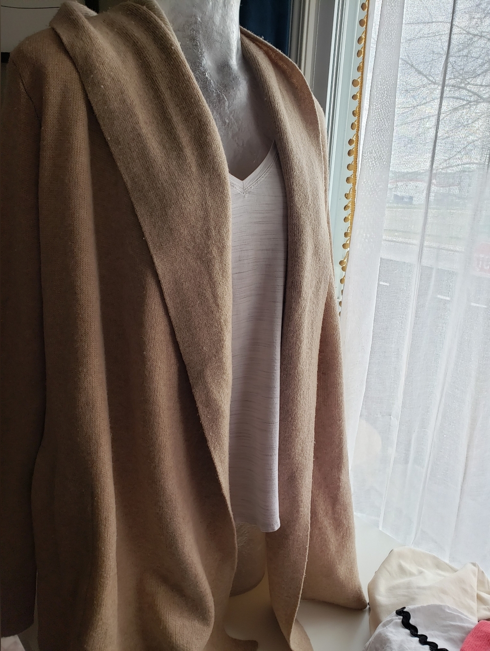 Joie Elegant Tan Women's Sweater Open Cardigan Pockets